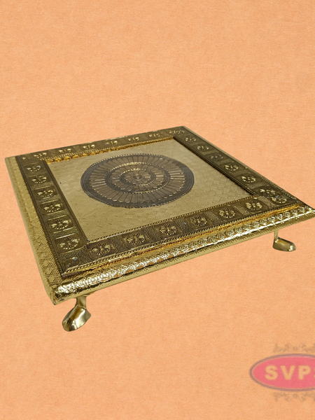 Designer Embossed Pooja Peetam with Round Center Pattern & Brass Legs