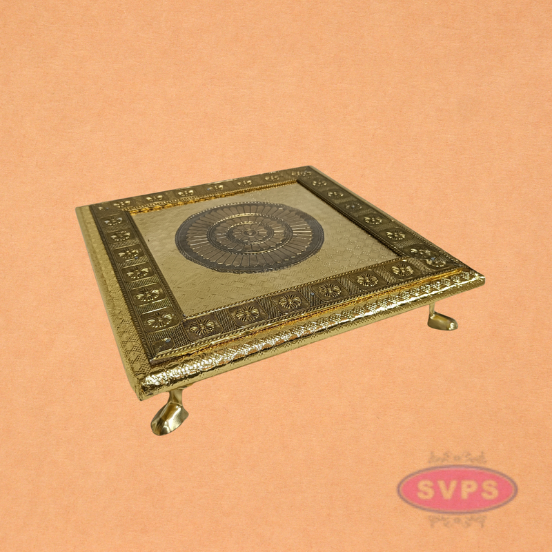 Designer Embossed Pooja Peetam with Round Center Pattern & Brass Legs