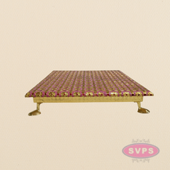 Pink Floral Design Pooja Manai – Decorative Gold Finish Mandir Chowki for God Idols