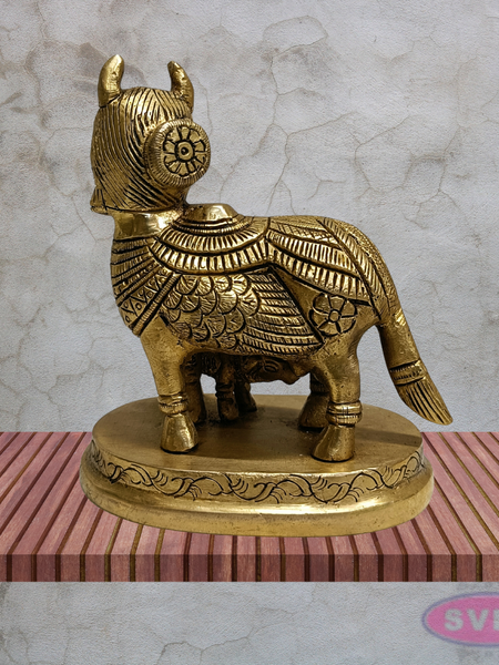 Kamadhenu Cow with Calf Brass Idol 4.5 Inches Sacred Gomata Statue