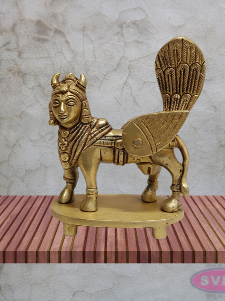 Kamadhenu Cow Brass Idol 4 Inch Sacred Gomata Statue with Decorative Back