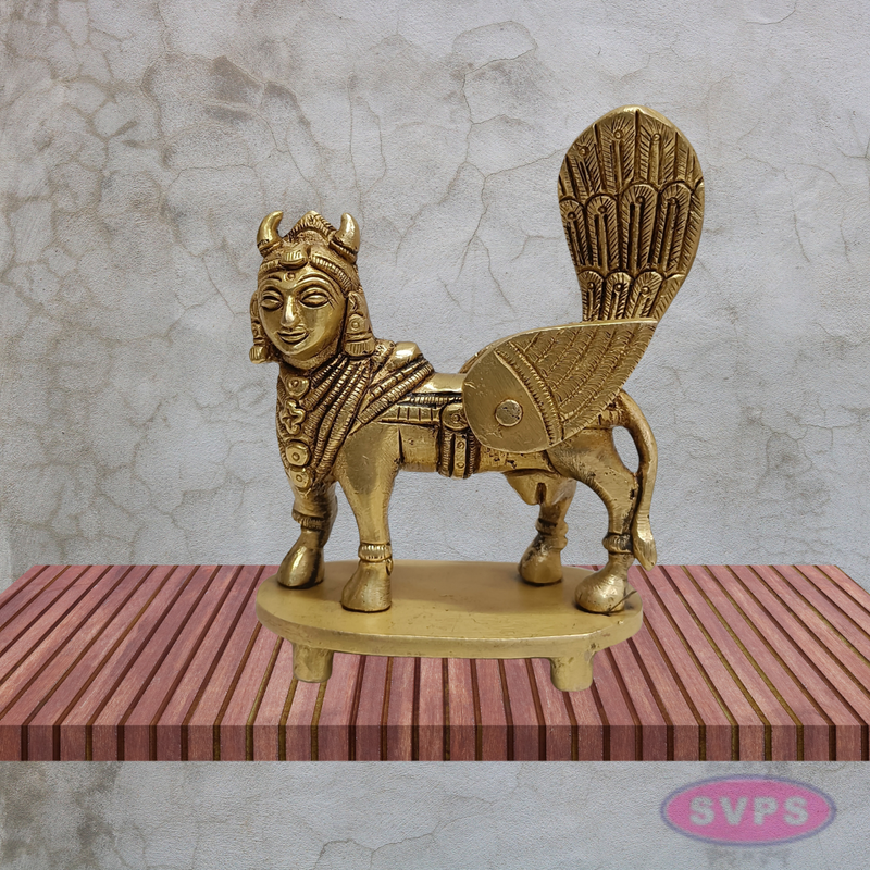 Kamadhenu Cow Brass Idol 4 Inch Sacred Gomata Statue with Decorative Back