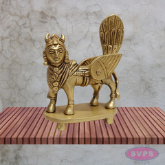 Kamadhenu Cow Brass Idol 4 Inch Sacred Gomata Statue with Decorative Back