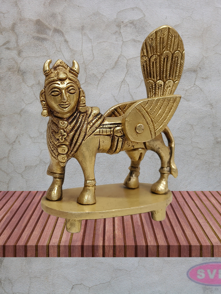 Kamadhenu Cow Brass Idol 4 Inch Sacred Gomata Statue with Decorative Back