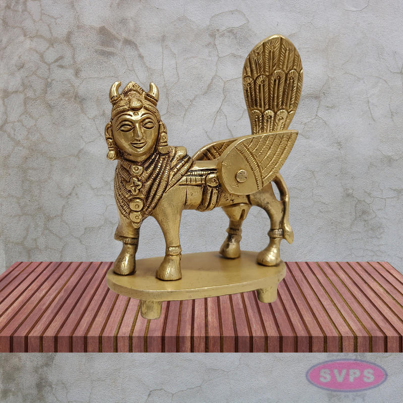 Kamadhenu Cow Brass Idol 4 Inch Sacred Gomata Statue with Decorative Back