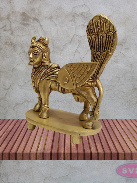 Kamadhenu Cow Brass Idol 4 Inch Sacred Gomata Statue with Decorative Back