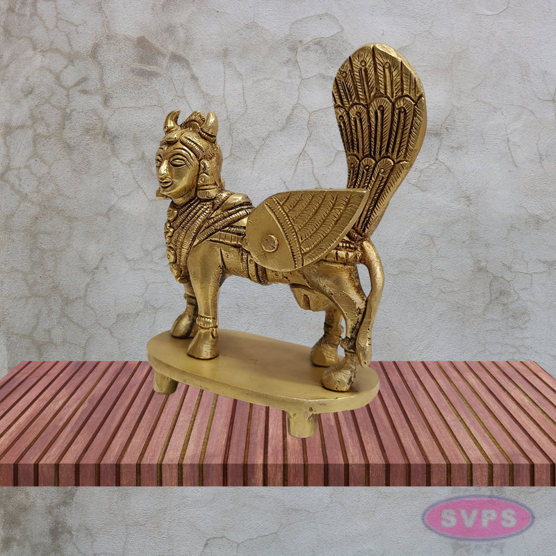 Kamadhenu Cow Brass Idol 4 Inch Sacred Gomata Statue with Decorative Back