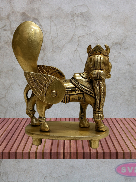 Kamadhenu Cow Brass Idol 4 Inch Sacred Gomata Statue with Decorative Back