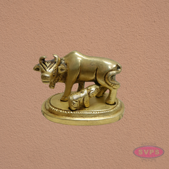 Auspicious Kamadhenu Cow with Calf Brass Statue | Spiritual Pooja Decor