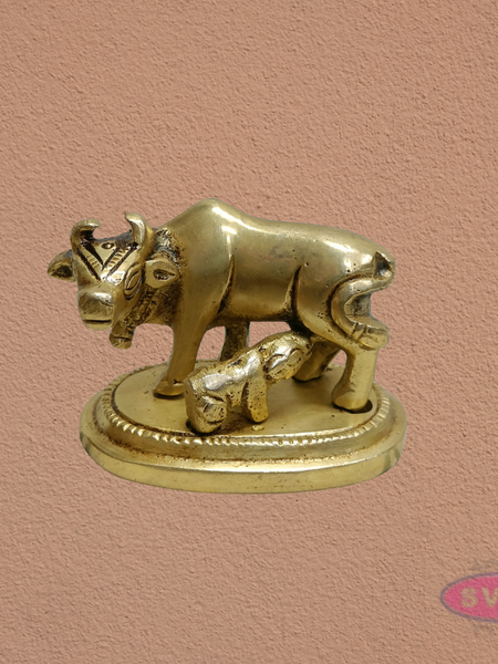 Auspicious Kamadhenu Cow with Calf Brass Statue | Spiritual Pooja Decor