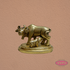 Auspicious Kamadhenu Cow with Calf Brass Statue | Spiritual Pooja Decor