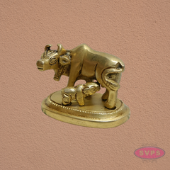 Auspicious Kamadhenu Cow with Calf Brass Statue | Spiritual Pooja Decor