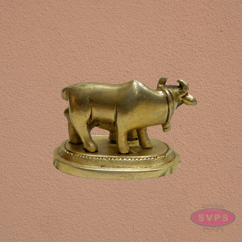 Auspicious Kamadhenu Cow with Calf Brass Statue | Spiritual Pooja Decor