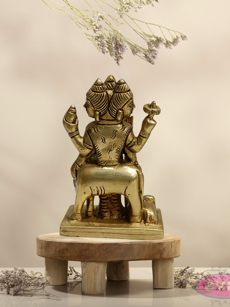 Brass Dattatreya Swamy Idol with Kamadhenu – 4 Inch Pooja Statue