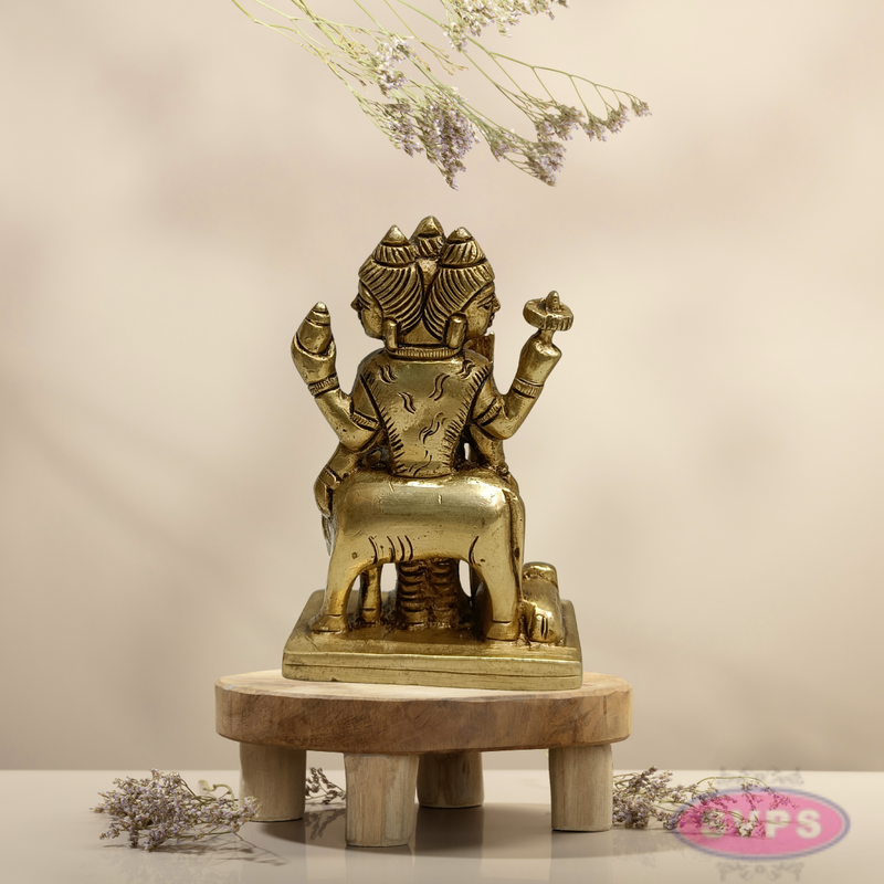 Brass Dattatreya Swamy Idol with Kamadhenu – 4 Inch Pooja Statue