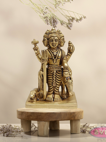 Brass Dattatreya Swamy Idol with Kamadhenu – 4 Inch Pooja Statue
