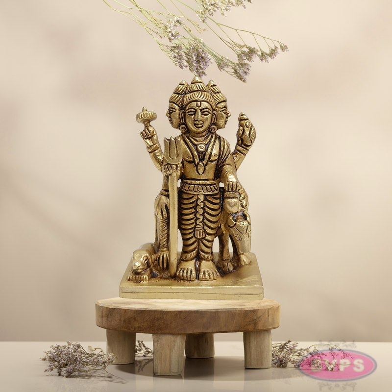 Brass Dattatreya Swamy Idol with Kamadhenu – 4 Inch Pooja Statue