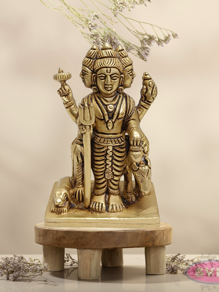 Brass Dattatreya Swamy Idol with Kamadhenu – 4 Inch Pooja Statue