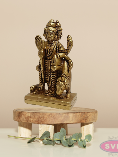 Brass Dattatreya Swamy Idol with Kamadhenu – 3 Inch Pooja Statue