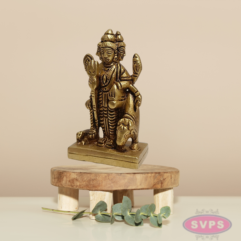 Brass Dattatreya Swamy Idol with Kamadhenu – 3 Inch Pooja Statue