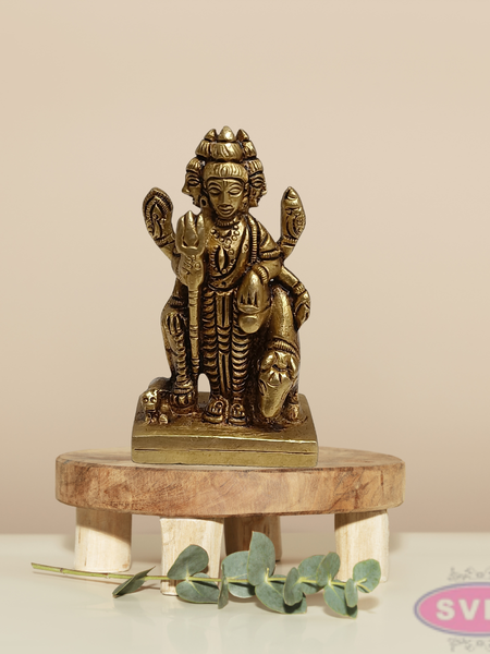 Brass Dattatreya Swamy Idol with Kamadhenu – 3 Inch Pooja Statue