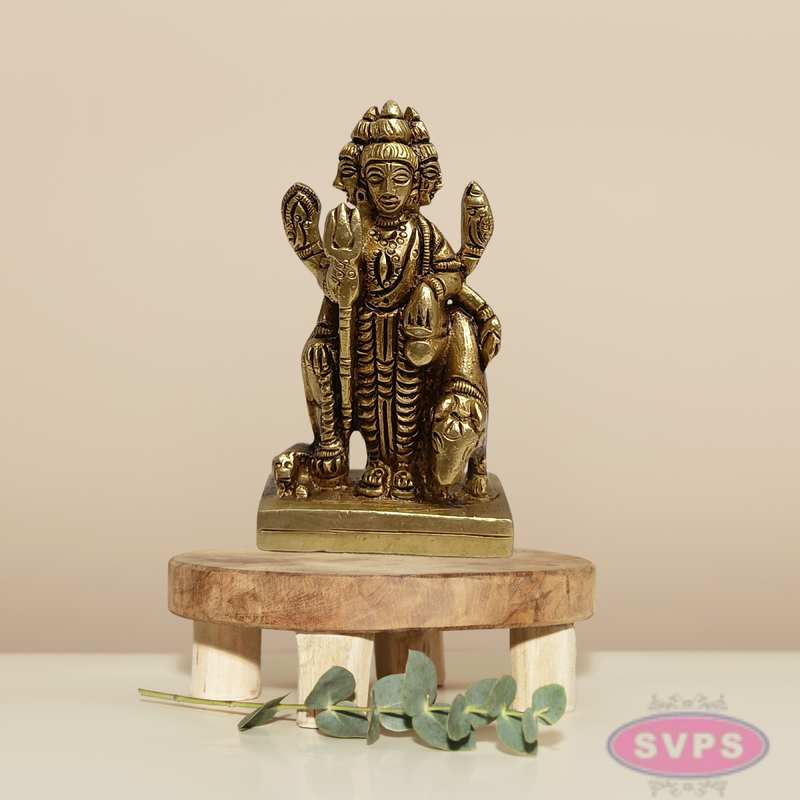 Brass Dattatreya Swamy Idol with Kamadhenu – 3 Inch Pooja Statue