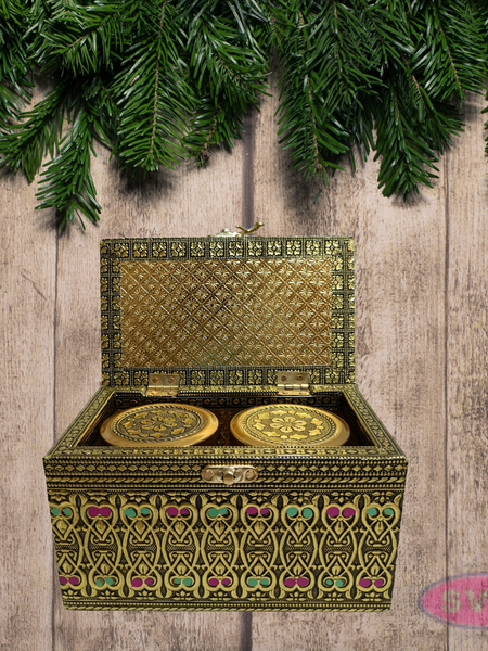 Meenakari Wooden Dry Fruit Box with 2 Glass Jars – Peacock Design Decorative Gift Box