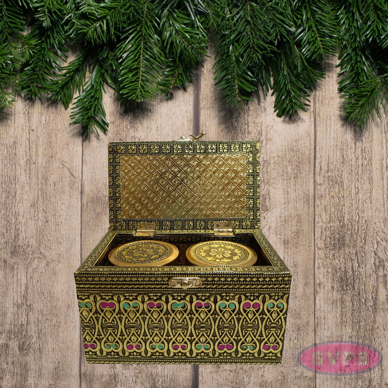 Meenakari Wooden Dry Fruit Box with 2 Glass Jars – Peacock Design Decorative Gift Box