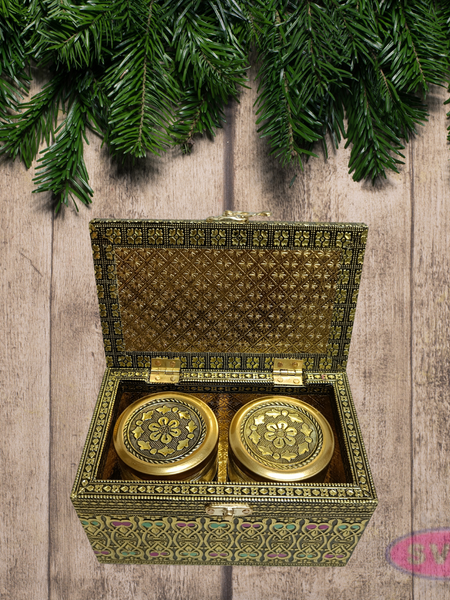 Meenakari Wooden Dry Fruit Box with 2 Glass Jars – Peacock Design Decorative Gift Box