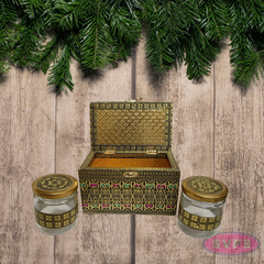Meenakari Wooden Dry Fruit Box with 2 Glass Jars – Peacock Design Decorative Gift Box