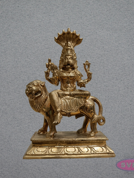 Panchaloha Goddess Pratyangira Devi Idol on Lion Vahanam – 9 Inches