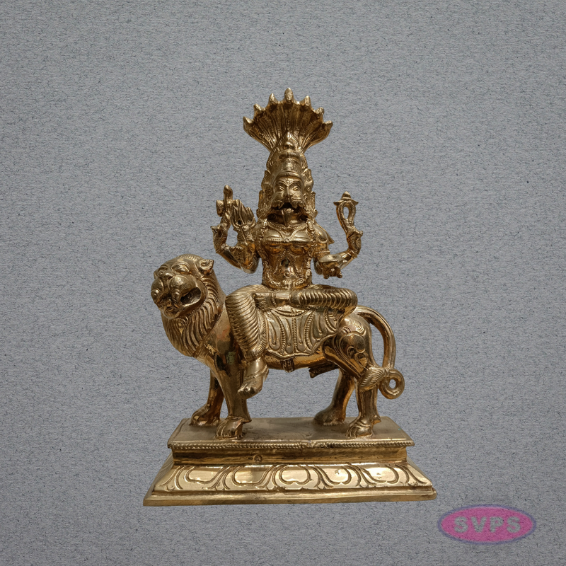 Panchaloha Goddess Pratyangira Devi Idol on Lion Vahanam – 9 Inches