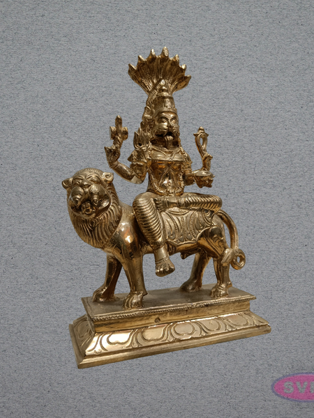 Panchaloha Goddess Pratyangira Devi Idol on Lion Vahanam – 9 Inches