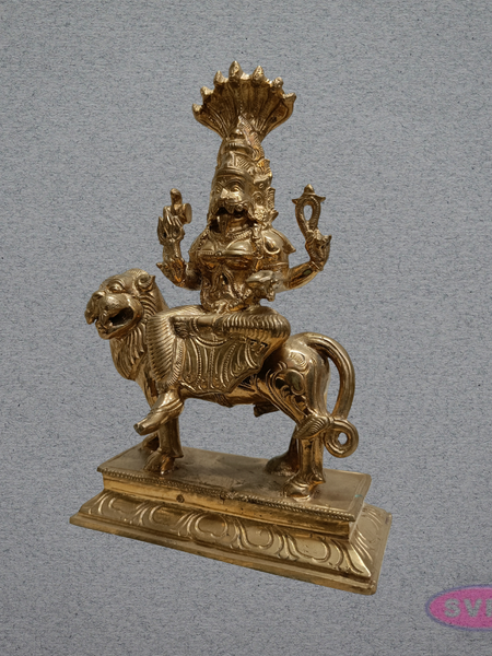 Panchaloha Goddess Pratyangira Devi Idol on Lion Vahanam – 9 Inches