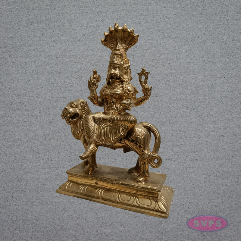 Panchaloha Goddess Pratyangira Devi Idol on Lion Vahanam – 9 Inches