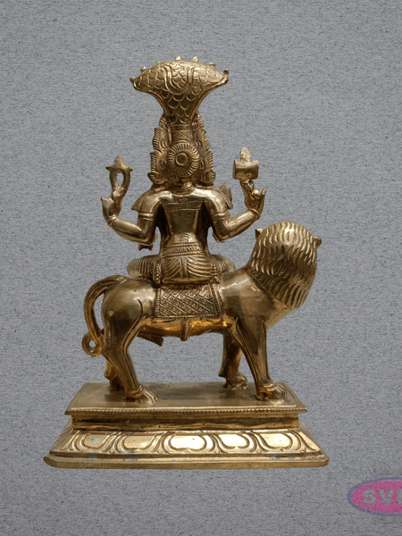 Panchaloha Goddess Pratyangira Devi Idol on Lion Vahanam – 9 Inches