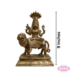 Panchaloha Goddess Pratyangira Devi Idol on Lion Vahanam – 9 Inches