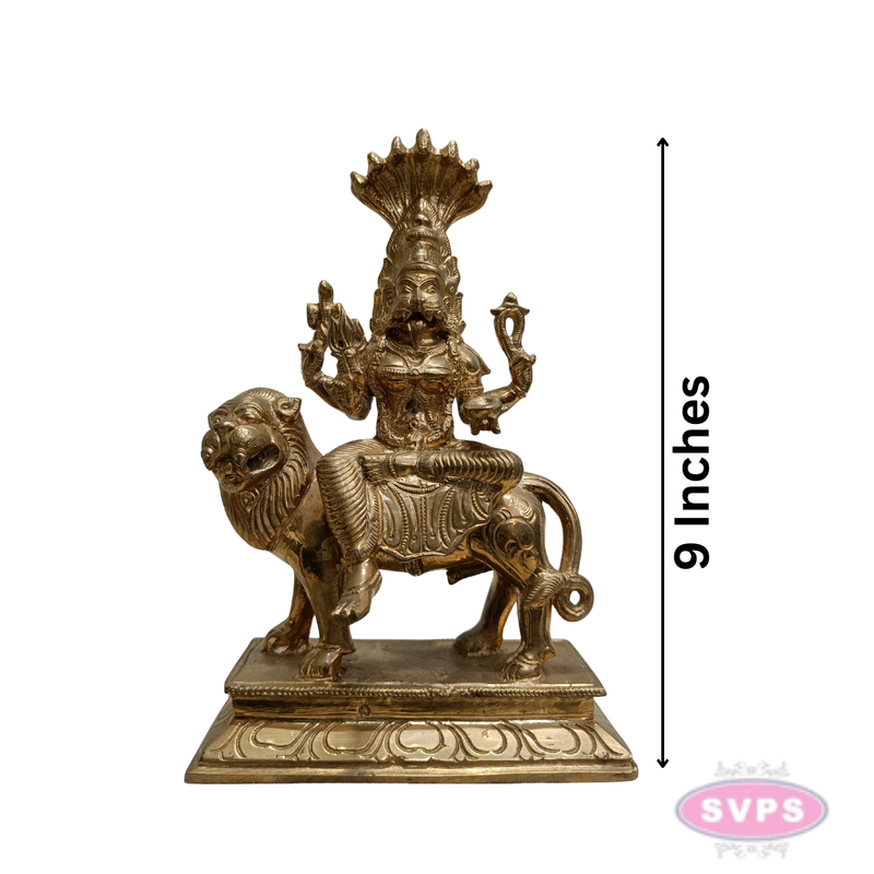 Panchaloha Goddess Pratyangira Devi Idol on Lion Vahanam – 9 Inches