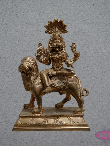 Panchaloha Goddess Pratyangira Devi Idol on Lion Vahanam – 7 Inches