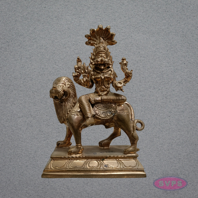 Panchaloha Goddess Pratyangira Devi Idol on Lion Vahanam – 7 Inches