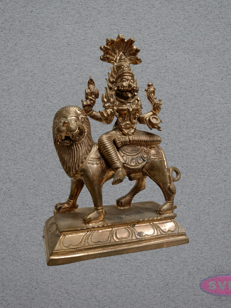Panchaloha Goddess Pratyangira Devi Idol on Lion Vahanam – 7 Inches