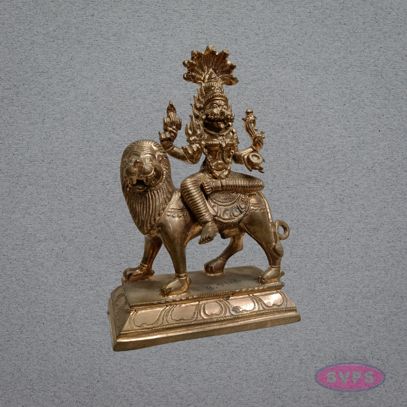 Panchaloha Goddess Pratyangira Devi Idol on Lion Vahanam – 7 Inches
