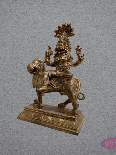 Panchaloha Goddess Pratyangira Devi Idol on Lion Vahanam – 7 Inches