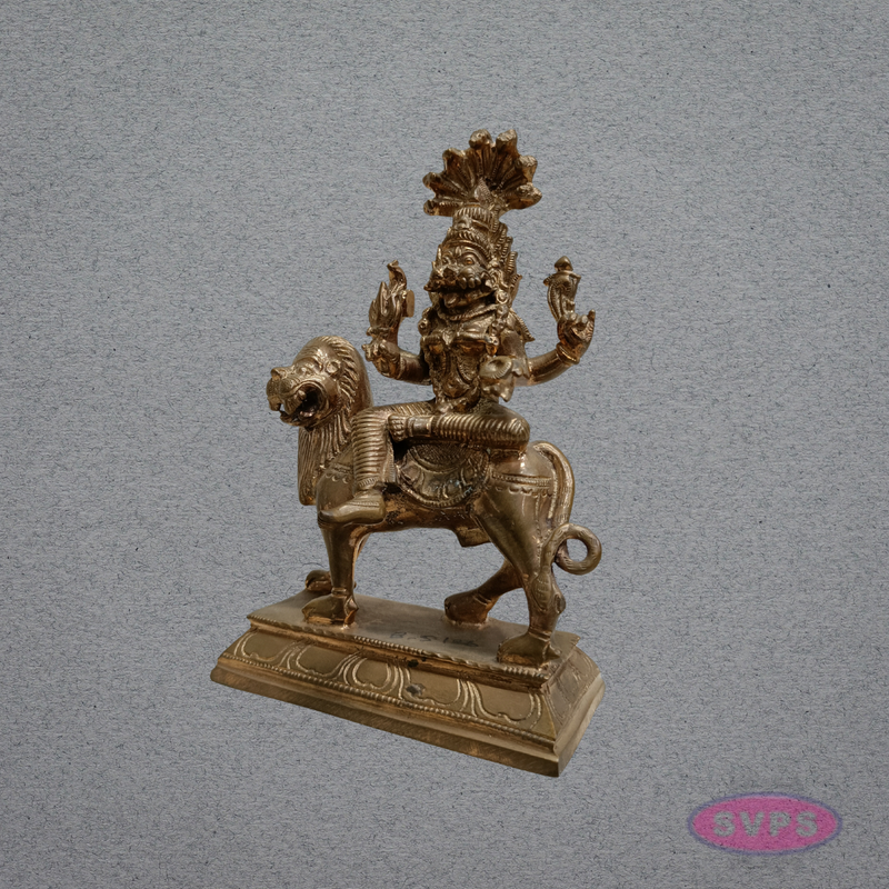 Panchaloha Goddess Pratyangira Devi Idol on Lion Vahanam – 7 Inches