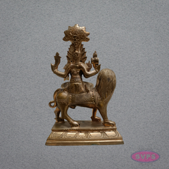 Panchaloha Goddess Pratyangira Devi Idol on Lion Vahanam – 7 Inches