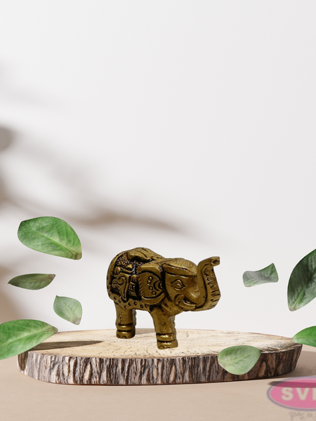 Mini Brass Elephant Idol 1.5 Inch – Antique Finish Showpiece