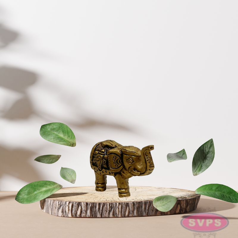 Mini Brass Elephant Idol 1.5 Inch – Antique Finish Showpiece