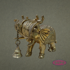 Handcrafted Brass Elephant Idol with Swastik & Hanging Bell for Vastu & Home Decor