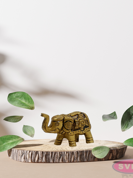 Mini Brass Elephant Idol 1.5 Inch – Antique Finish Showpiece
