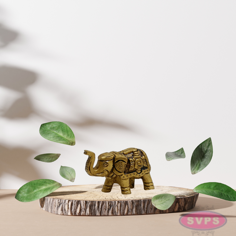 Mini Brass Elephant Idol 1.5 Inch – Antique Finish Showpiece
